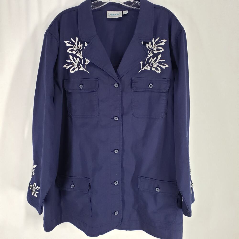National  Navy Blue Button Up Embroidered Long Sleeve Shirt Size 3X